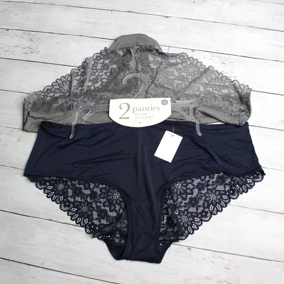 Rene Rofe Women's Lace Panties Set Plus Size 2X Navy Blue Gray - Picture 11 of 12